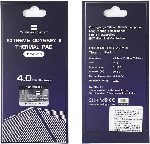 Alt view image 2 of 5 - Extreme Odyssey 2nd Generation Thermal Pad 14.8W/MK Silicone Pad thermal pad CPU/GPU Graphics Card Motherboard Thermal Pad 85x45x4.0mm
