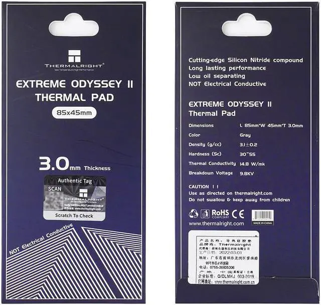 Alt view image 2 of 5 - Extreme Odyssey 2nd Generation Thermal Pad 14.8W/MK Silicone Pad thermal pad CPU/GPU Graphics Card Motherboard Thermal Pad 85x45x3.0mm