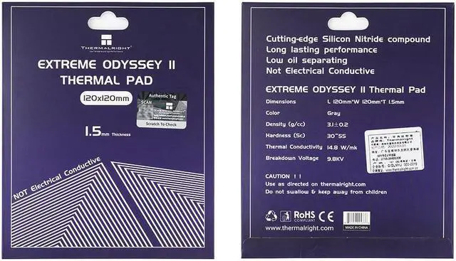 Alt view image 2 of 5 - Extreme Odyssey 2nd Generation Thermal Pad 14.8W/MK Heat Dissipation Silicone Pad CPU/GPU Graphics Card Thermal Pad Motherboard Silicone Pad 120x120x1.5mm
