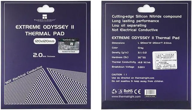 Alt view image 2 of 5 - Extreme Odyssey 2nd Generation Thermal Pad 14.8W/MK Heat Dissipation Silicone Pad CPU/GPU Graphics Card Thermal Pad Motherboard Silicone Pad 120x120x2.0mm