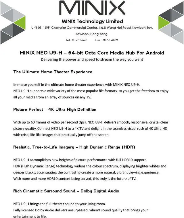 Alt view image 7 of 9 - MINIX NEO U9-H, 64-bit Octa-Core Media Hub for Android [2GB/16GB/4K/HDR]. Sold Directly by MINIX Technology Limited.