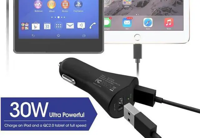 Alt view image 3 of 7 - 30W 2-Port Adaptive Fast USB Car Charger Quick Charge with Smart Detect Ultra Compatible With Verizon Ellipsis 8 7
