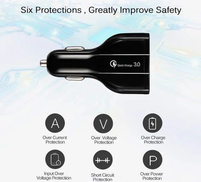 Alt view image 6 of 6 - 48W 3-Port Adaptive Fast USB Car Charger Type-C [USB-C] Port Quick Charge Port Compatible With Amazon Kindle Fire HDX 8.9 7 HD 8.9 7 6, DX, 8 10