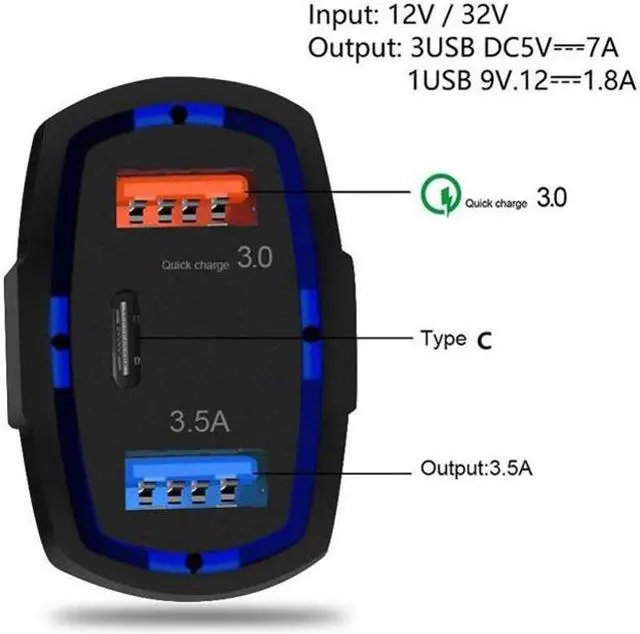 Alt view image 4 of 6 - 48W 3-Port Adaptive Fast USB Car Charger Type-C [USB-C] Port Quick Charge Port Compatible With Amazon Kindle Fire HDX 8.9 7 HD 8.9 7 6, DX, 8 10