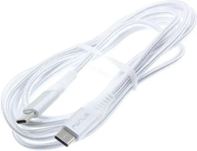 Alt view image 2 of 6 - 10ft Long Braided Type-C Cable [C-to-C] White Sync USB Wire USB-C Power Data Cord Compatible With LG V35 ThinQ, Stylo 4, G7 ThinQ
