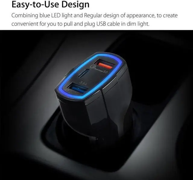 Alt view image 5 of 6 - 48W 3-Port Adaptive Fast USB Car Charger Type-C [USB-C] Port Quick Charge Port Compatible With Amazon Kindle Fire HDX 8.9 7 HD 8.9 7 6, DX, 8 10