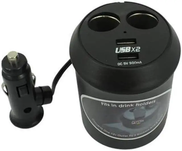 Alt view image 2 of 3 - Car Charger Cup Holder Socket Splitter 2-Port Adapter Dual USB Ports Black Multi Compatible With OnePlus 6