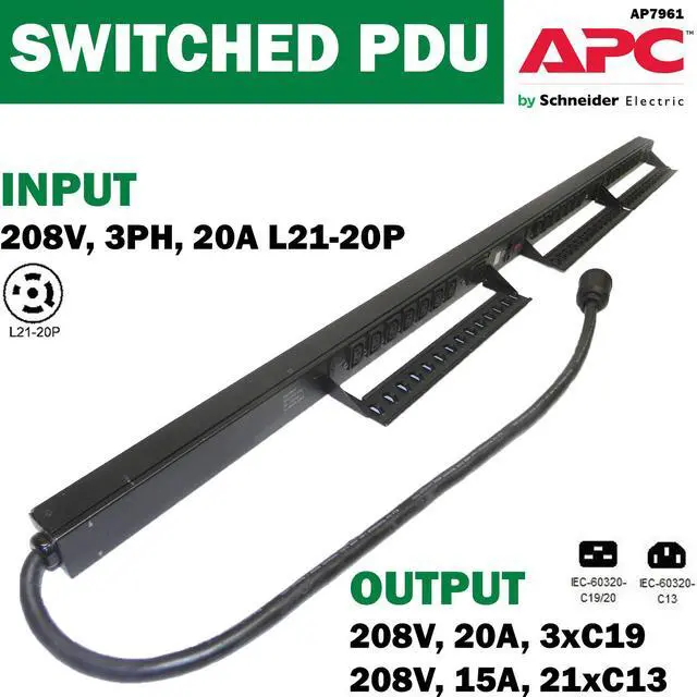 Main image of APC AP7961 Rack PDU Switched ZeroU 5.7kW 208V 3PH L21-20 Out 3xC19 21xC13