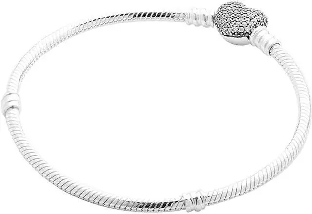 Alt view image 4 of 8 - PANDORA Moments Silver Bracelet with Pave Heart Clasp -
