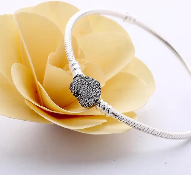 Alt view image 6 of 8 - PANDORA Moments Silver Bracelet with Pave Heart Clasp -