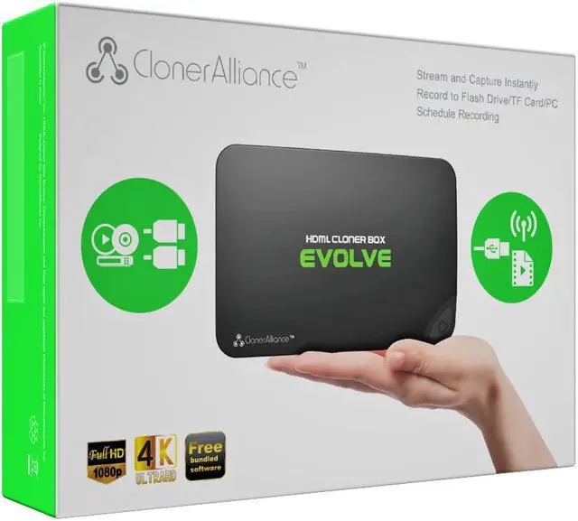 Alt view image 4 of 13 - HDML-Cloner Box Evolve, 2 HDMI inputs and 4K video input supported, Capture HDMI videos and games to USB flash drive/TF MicroSD card without PC, Schedule recording, remote control, CEC supported.