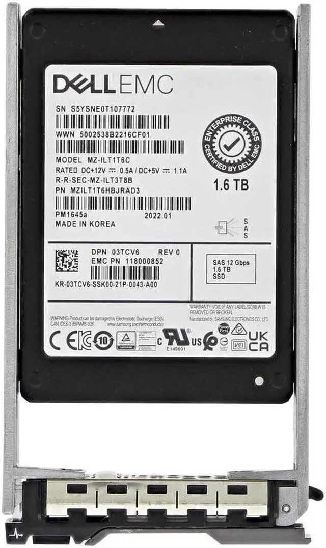 Main image of DELL 3TCV6 1.6tb Sas-12gbps Mixed Use 3 Dwpd Tlc Small Form Factor Sff 2.5 Inch Enterprise Class Solid State Drive Ssd For DELL 13g Poweredge Server.