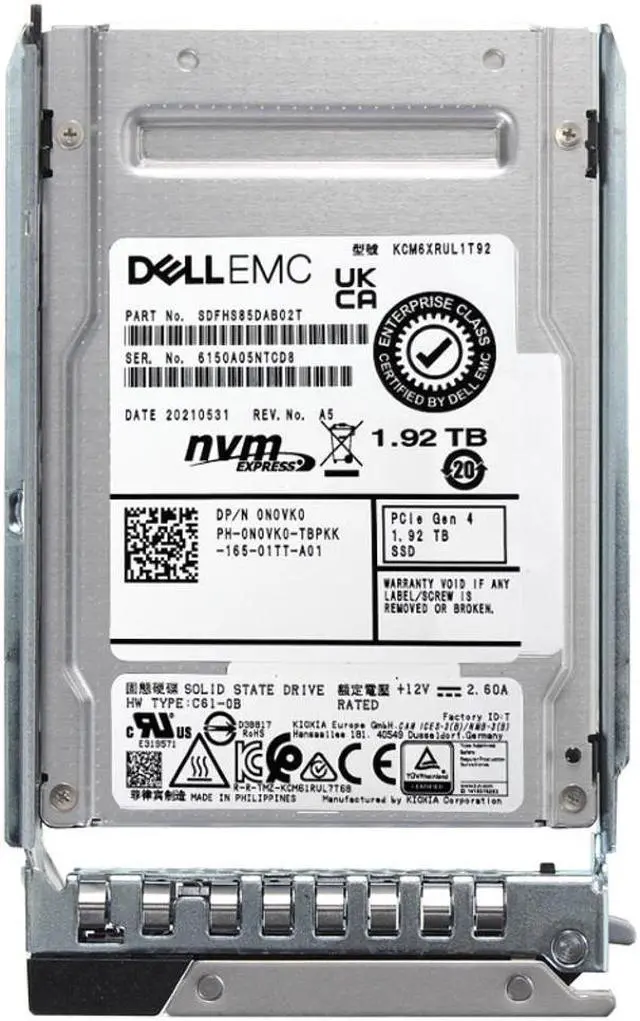 Main image of Dell N0VK0 1.92Tb PCIeÂ® 4.0 NVMeâ¢ 1.4 2.5-inch 15 mm Z-height Read Intensive TLC SSD