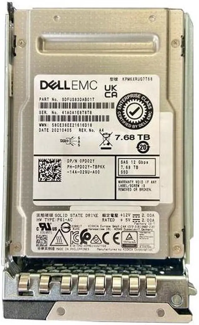 Alt view image 2 of 2 - Dell PD02Y 3D TLC Solid State Drive With Tray - 7.6 TB - Read Intensive - Advanced Format 512e - SAS - 12 Gbps - 2.5 Inches - Hot-plug