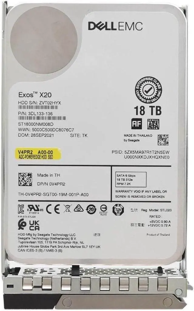 Main image of Dell EMC V4PR2 18TB 7.2K RPM SATA 6Gbps 512e 3.5inch Hot-Plug Hard Drive with kit