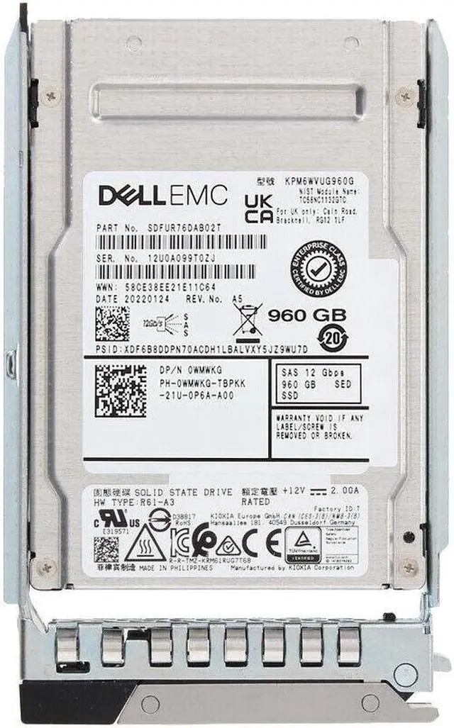 Alt view image 2 of 2 - Dell WMWKG 512e Hot Swap Solid State Drive - 960 GB - 2.5 Inches - Fips Self-encrypting - Mixed Use Endurance - SAS - 12 Gbps