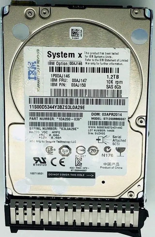 Alt view image 4 of 5 - 00AJ150 1.2TB 10000RPM SAS 2.5Inch IBM Hard Drive