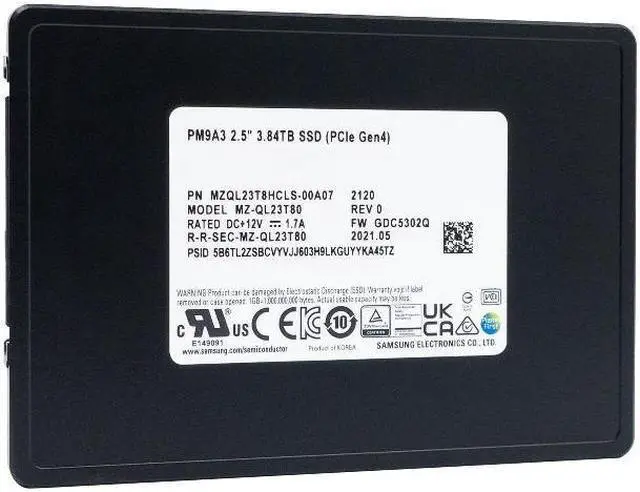 Alt view image 6 of 6 - Samsung PM9A3 3.84TB PCIe Gen4 x4 NVMe U.2 Enterprise SSD  MZQL23T8HCLS-00A07 (MZ-QL23T80)