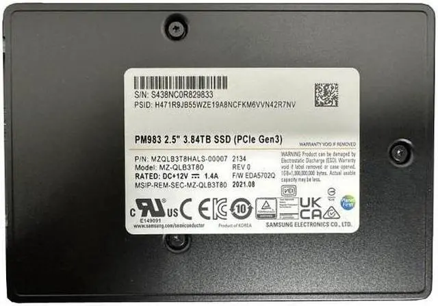 Alt view image 4 of 4 - MZ-QLB3T80 Samsung PM983 3.84TB PCIe NVMe U.2 2.5" Internal Solid State Drive