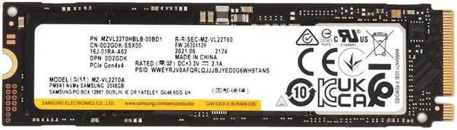 Main image of Samsung PM9A1 MZ-VL22T0A - SSD - 2 TB - PCIe 4.0 X4 (NVMe) - Dell OEM Refurbished