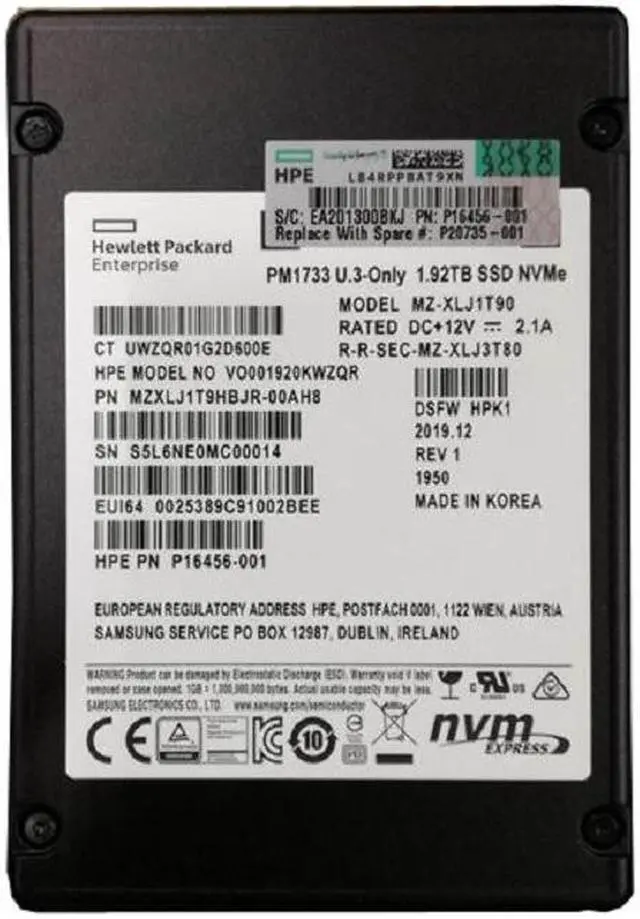 Main image of Samsung PM1733 MZ-XLJ1T90 - Read Intensive - SSD - 1.92 TB - Pci Express (NVMe) - HPE OEM Refurbished