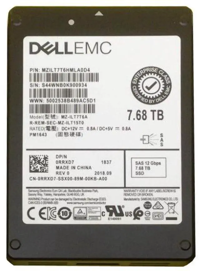 Alt view image 4 of 4 - MZ-ILT7T6A Samsung EMC PM4163 7.68TB TLC SATA 6G 2.5" Internal SSD MZILT7T6HMLA