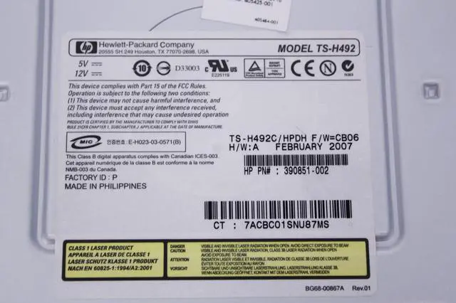 Alt view image 2 of 2 - CD-RW/DVD-ROM DRIVE SOHC-4836K, P/N: 390851-002 (BLACK BEZEL)