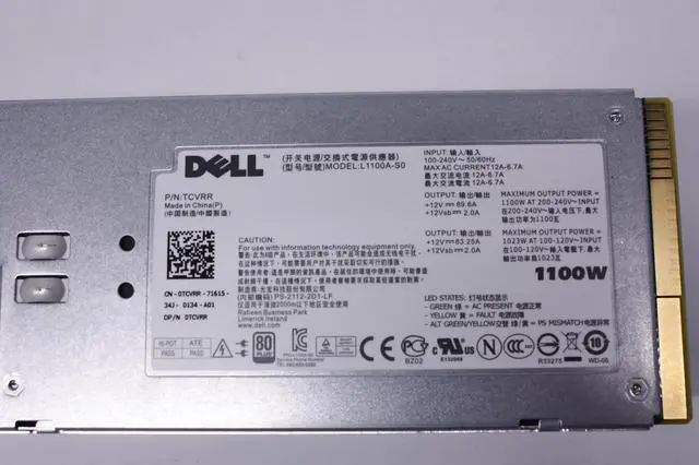 Alt view image 8 of 20 - Dell TCVRR 1100W Redundant Power Supply