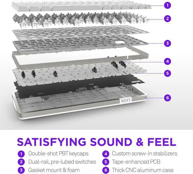 Alt view image 2 of 7 - NZXT Function Elite MiniTKL Magnetic RGB Gaming Keyboard - Adjustable Actuation, Dual-Rail Hall Effect Switches, Rapid Trigger, 8K Polling - Enhanced Typing Sound & Feel - US English Layout  - White