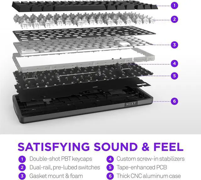 Alt view image 2 of 7 - NZXT Function Elite MiniTKL Magnetic RGB Gaming Keyboard - Adjustable Actuation, Dual-Rail Hall Effect Switches, Rapid Trigger, 8K Polling - Enhanced Typing Sound & Feel - US English Layout - Black