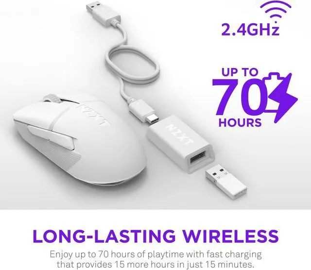 Alt view image 4 of 7 - NZXT Lift Elite Wireless Gaming Mouse - Ultra-Lightweight 57 g - 4K/8K Polling Rates, Optical Switches, 26K DPI Optical Sensor - Long Battery Life - Rubber Side Grips - 5 Programmable Buttons - White
