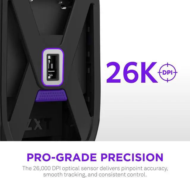 Alt view image 2 of 7 - NZXT Lift Elite Wireless Gaming Mouse - Ultra-Lightweight 57 g - 4K/8K Polling Rates, Optical Switches, 26K DPI Optical Sensor - Long Battery Life - Rubber Side Grips - 5 Programmable Buttons - Black