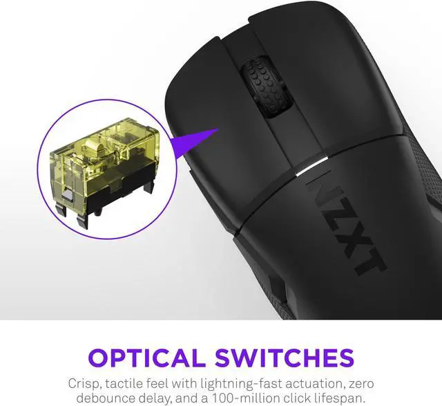 Alt view image 3 of 7 - NZXT Lift Elite Wireless Gaming Mouse - Ultra-Lightweight 57 g - 4K/8K Polling Rates, Optical Switches, 26K DPI Optical Sensor - Long Battery Life - Rubber Side Grips - 5 Programmable Buttons - Black