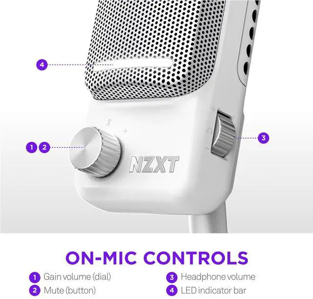 Alt view image 3 of 7 - NZXT Capsule Elite - Premium USB Condenser Microphone for Gaming, Streaming, Podcasting, and Recording - Studio-Quality Sound - Multi-Position Design - DTS Software - RGB Lighting - White