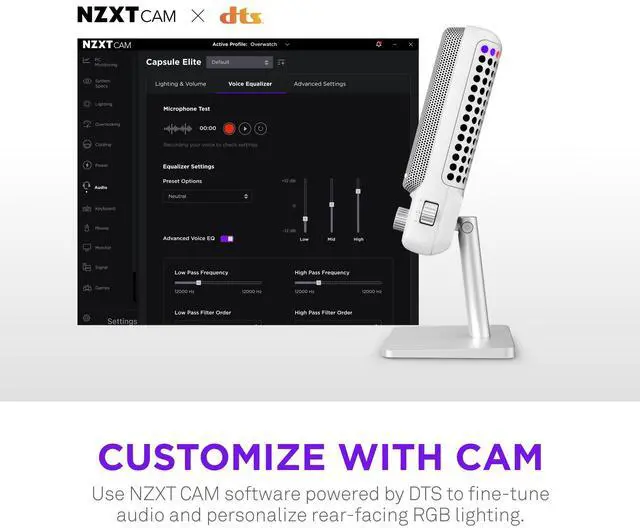 Alt view image 6 of 7 - NZXT Capsule Elite - Premium USB Condenser Microphone for Gaming, Streaming, Podcasting, and Recording - Studio-Quality Sound - Multi-Position Design - DTS Software - RGB Lighting - White