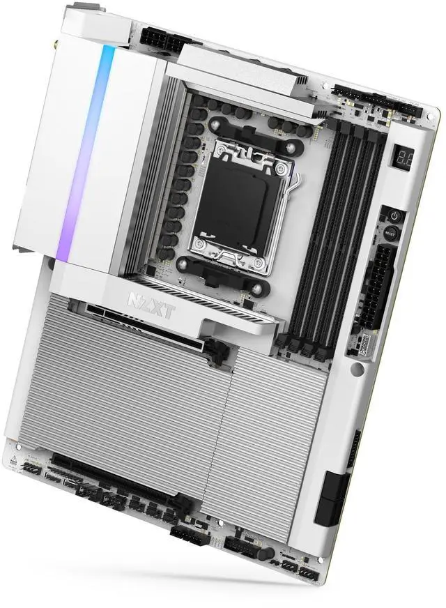 Alt view image 3 of 7 - NZXT N9 X870E - AMD X870E AM5 ATX Gaming Motherboard for Ryzen 9000/8000/7000 - 20+2+1, DDR5, 4x M.2, PCIe 5.0, Wi-Fi 7, 5GbE, USB 4  M.2 Quick-Release Latches, Full-Metal Cover, White PCB