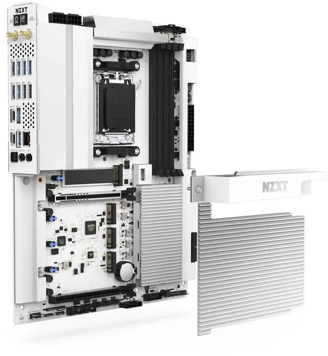 Alt view image 4 of 7 - NZXT N9 X870E - AMD X870E AM5 ATX Gaming Motherboard for Ryzen 9000/8000/7000 - 20+2+1, DDR5, 4x M.2, PCIe 5.0, Wi-Fi 7, 5GbE, USB 4  M.2 Quick-Release Latches, Full-Metal Cover, White PCB