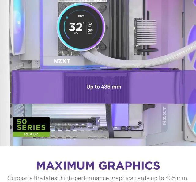 Alt view image 4 of 7 - NZXT H9 Flow RGB+ (2025)  Large Dual-Chamber ATX Mid-Tower Airflow PC Case  Includes 7 RGB Fans (6 x 140mm, 1 x 120mm) & Control Hub  420mm Radiator Support  Back-Connect Ready  White