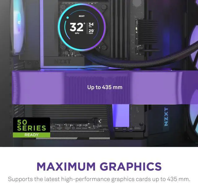 Alt view image 4 of 7 - NZXT H9 Flow RGB+ (2025)  Large Dual-Chamber ATX Mid-Tower Airflow PC Case  Includes 7 RGB Fans (6 x 140mm, 1 x 120mm) & Control Hub  420mm Radiator Support  Back-Connect Ready  Black