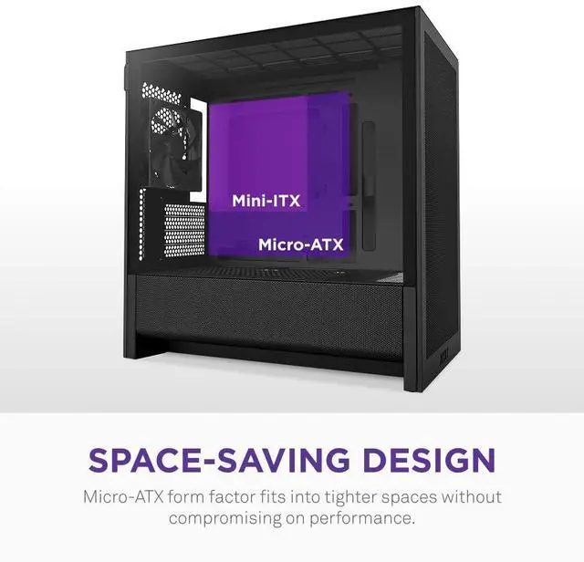 Alt view image 3 of 7 - NZXT H3 Flow  Micro-ATX PC Case  Optimized Airflow  Includes 1 x 120mm Rear Fan  Supports Full-Sized GPUs  Fits 280mm Front, 240mm Top Radiator   Back-Connect Motherboard  Black