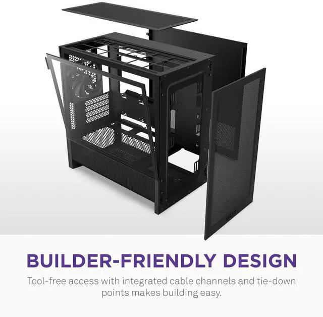 Alt view image 6 of 7 - NZXT H3 Flow  Micro-ATX PC Case  Optimized Airflow  Includes 1 x 120mm Rear Fan  Supports Full-Sized GPUs  Fits 280mm Front, 240mm Top Radiator   Back-Connect Motherboard  Black