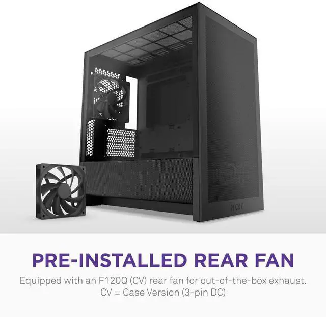 Alt view image 7 of 7 - NZXT H3 Flow  Micro-ATX PC Case  Optimized Airflow  Includes 1 x 120mm Rear Fan  Supports Full-Sized GPUs  Fits 280mm Front, 240mm Top Radiator   Back-Connect Motherboard  Black