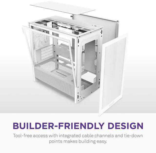 Alt view image 5 of 7 - NZXT H3 Flow  Micro-ATX PC Case  Optimized Airflow  Includes 1 x 120mm Rear Fan  Supports Full-Sized GPUs  Fits 280mm Front, 240mm Top Radiator   Back-Connect Motherboard  White