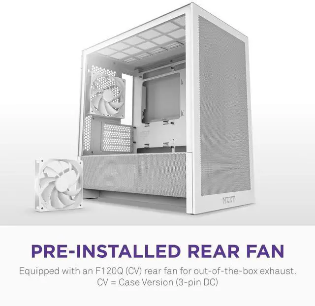Alt view image 6 of 7 - NZXT H3 Flow  Micro-ATX PC Case  Optimized Airflow  Includes 1 x 120mm Rear Fan  Supports Full-Sized GPUs  Fits 280mm Front, 240mm Top Radiator   Back-Connect Motherboard  White