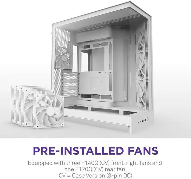 Alt view image 2 of 10 - NZXT H9 Flow (2025)  Large Dual-Chamber ATX Mid-Tower Airflow PC Case  Includes 3 x 140mm & 1 x 120mm Fans  420mm Radiator Support  Tempered Glass  Back-Connect Ready  White