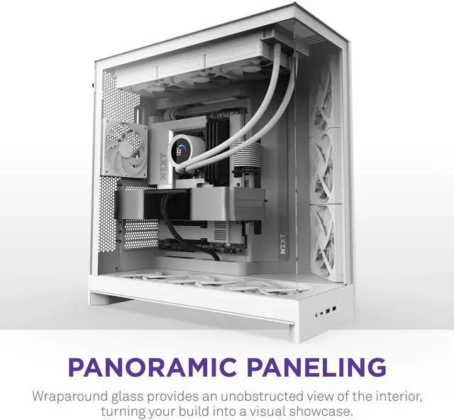 Alt view image 6 of 10 - NZXT H9 Flow (2025)  Large Dual-Chamber ATX Mid-Tower Airflow PC Case  Includes 3 x 140mm & 1 x 120mm Fans  420mm Radiator Support  Tempered Glass  Back-Connect Ready  White