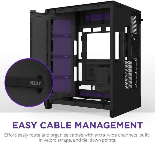 Alt view image 5 of 7 - NZXT H9 Flow (2025)  Large Dual-Chamber ATX Mid-Tower Airflow PC Case  Includes 3 x 140mm & 1 x 120mm Fans  420mm Radiator Support  Tempered Glass  Back-Connect Ready  Black