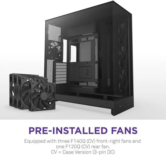 Alt view image 2 of 7 - NZXT H9 Flow (2025)  Large Dual-Chamber ATX Mid-Tower Airflow PC Case  Includes 3 x 140mm & 1 x 120mm Fans  420mm Radiator Support  Tempered Glass  Back-Connect Ready  Black