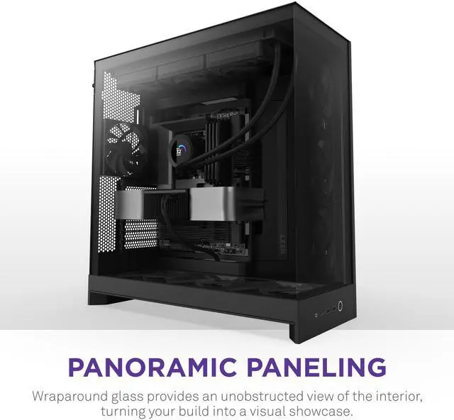 Alt view image 6 of 7 - NZXT H9 Flow (2025)  Large Dual-Chamber ATX Mid-Tower Airflow PC Case  Includes 3 x 140mm & 1 x 120mm Fans  420mm Radiator Support  Tempered Glass  Back-Connect Ready  Black