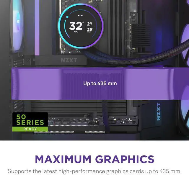 Alt view image 4 of 7 - NZXT H9 Flow RGB (2025)  Large Dual-Chamber ATX Mid-Tower Airflow PC Case  Includes 1 x 420mm RGB Fan Unit & 1 x 120mm Fan  420mm Radiator Support  Tempered Glass  Back-Connect Ready  Black